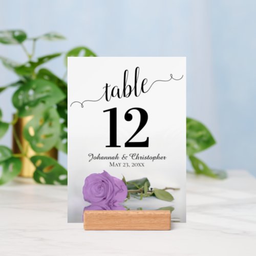 Elegant Lilac Purple Rose Wedding Table Number w Holder
