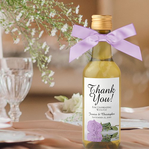 Elegant Lilac Purple Rose Wedding Thank You Mini Wine Label