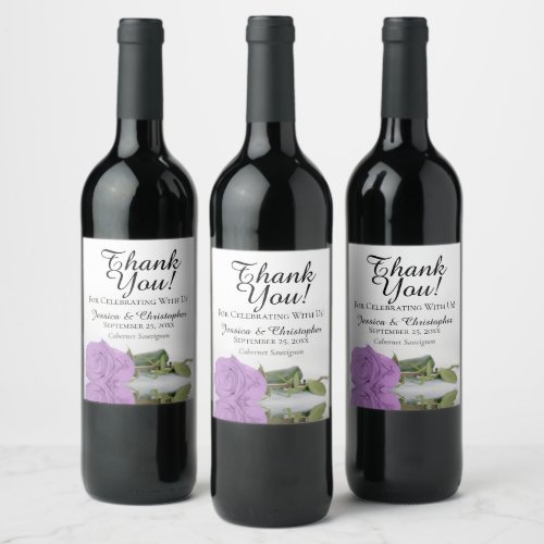 Elegant Lilac Purple Rose Wedding Thank You Wine Label