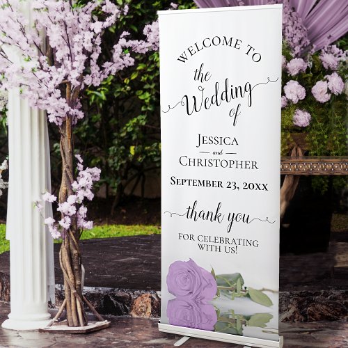 Elegant Lilac Purple Rose Wedding Welcome Retractable Banner