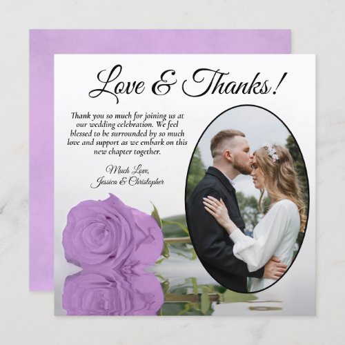 Elegant Lilac Purple Rose with Oval Photo Wedding Thank You Card