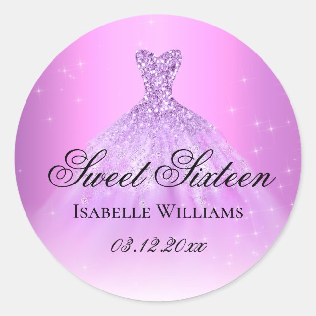 Elegant Lilac Purple Sweet 16 Classic Round Sticker (Front)