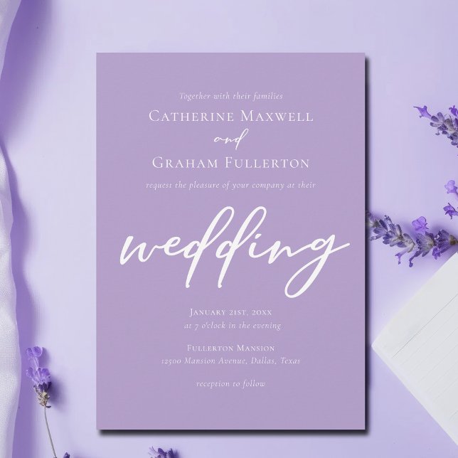 Elegant Lilac Purple Typography Wedding Invitation (Creator Uploaded)