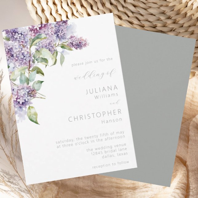 Elegant Lilac Sage Watercolor Floral Wedding Invitation (Creator Uploaded)
