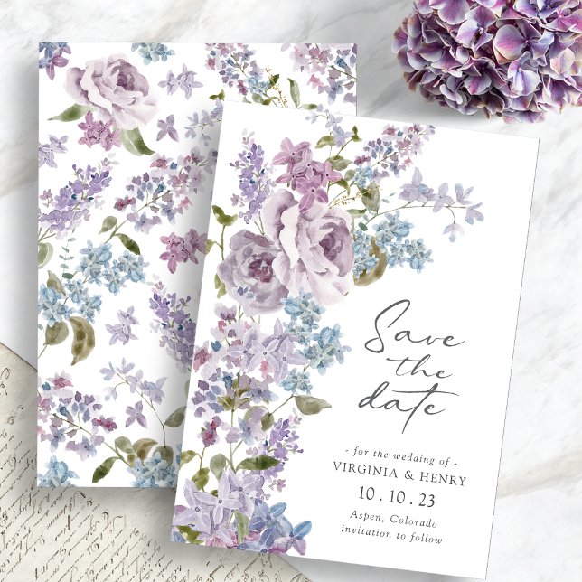 Elegant Lilac Save The Date (Elegant Watercolor Lilac Floral Save The Date by Painted Paperie
)