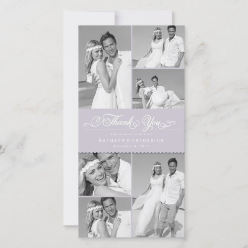 Elegant Lilac Scalloped Band 6 Photo Chic Wedding Thank You Card
