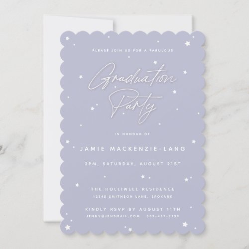 Elegant Lilac Script and Stars Graduation Party Invitation