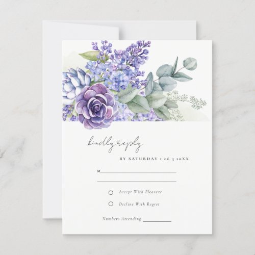 Elegant Lilac Succulent Eucalyptus Foliage Wedding RSVP Card