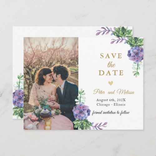 Elegant Lilac Succulents  Photo Save the Date Announcement