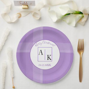 Elegant Lilac Violet Tartan Monogram Paper Plates