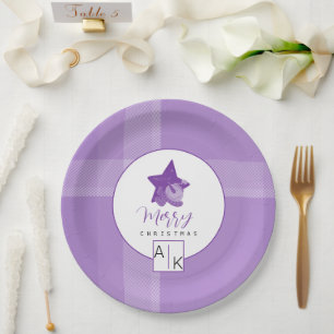 Elegant Lilac Violet Tartan Monogram Paper Plates