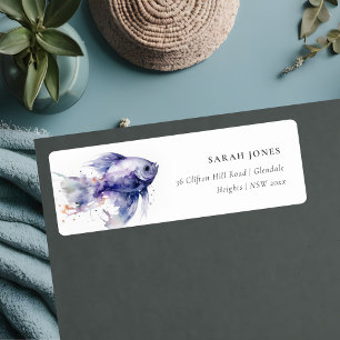 Elegant Lilac Watercolor Coastal Fish Address Label