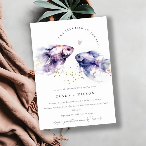 Elegant Lilac Watercolor Coastal Fish Engagement Invitation