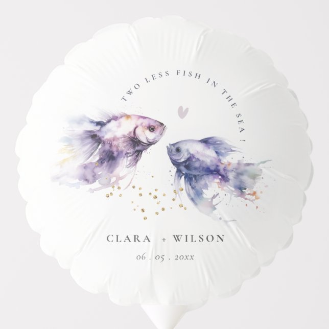 Elegant Lilac Watercolor Coastal Fish Wedding Balloon (Front)