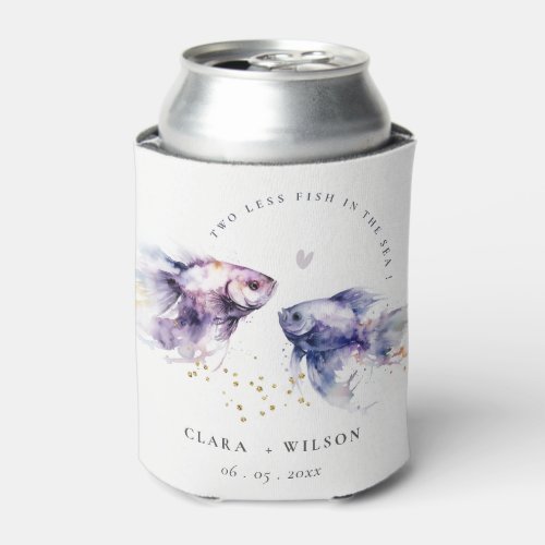 Elegant Lilac Watercolor Coastal Fish Wedding Can Cooler