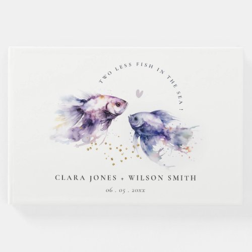 Elegant Lilac Watercolor Coastal Fish Wedding Guest Book