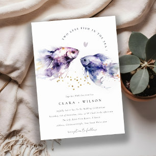 Elegant Lilac Watercolor Coastal Fish Wedding Invitation