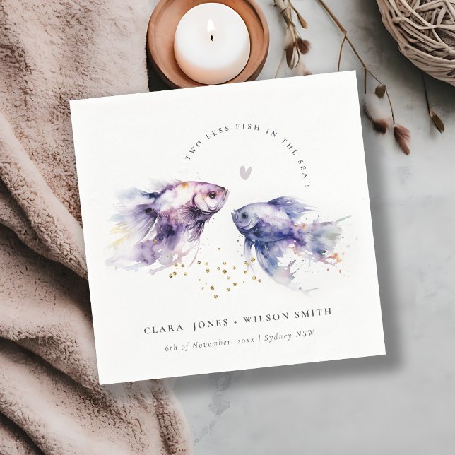 Elegant Lilac Watercolor Coastal Fish Wedding Napkins (Creator Uploaded)