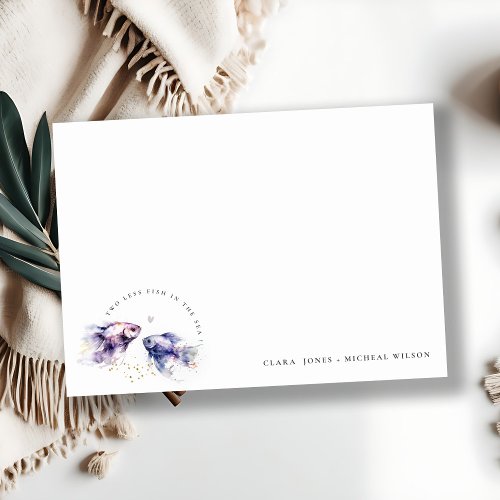 Elegant Lilac Watercolor Coastal Fish Wedding Note Card