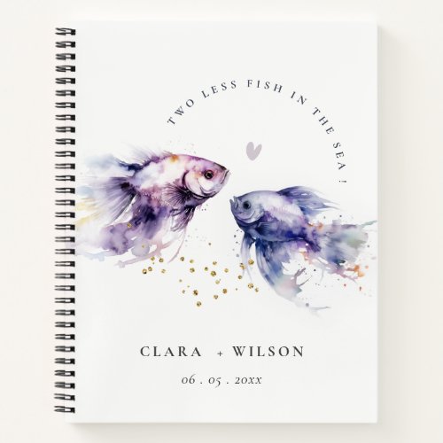 Elegant Lilac Watercolor Coastal Fish Wedding Notebook