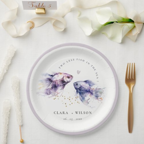 Elegant Lilac Watercolor Coastal Fish Wedding Paper Plates