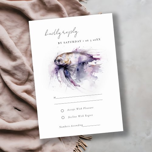 Elegant Lilac Watercolor Coastal Fish Wedding RSVP Card