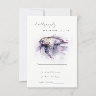 Elegant Lilac Watercolor Coastal Fish Wedding RSVP Card