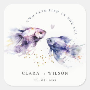Elegant Lilac Watercolor Coastal Fish Wedding Square Sticker