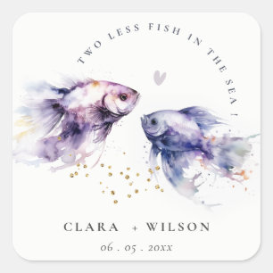 Elegant Lilac Watercolor Coastal Fish Wedding Square Sticker