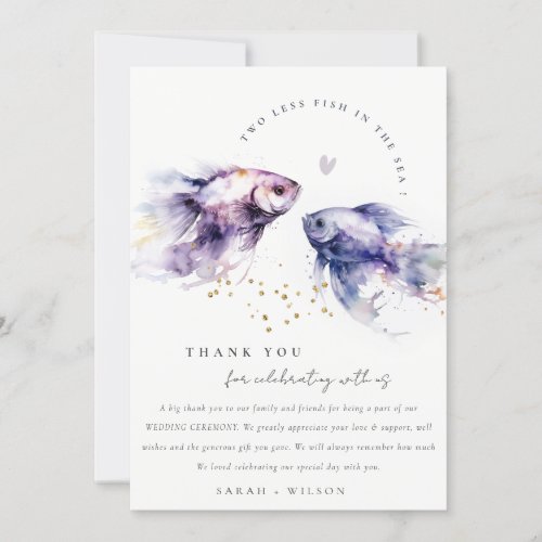Elegant Lilac Watercolor Coastal Fish Wedding Thank You Card