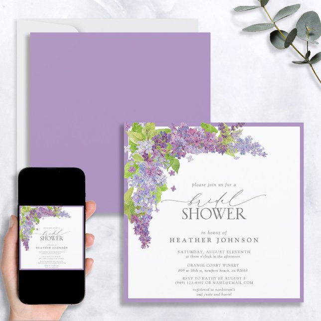 Elegant Lilac Watercolor Floral Bridal Shower Invi Invitation (Creator Uploaded)