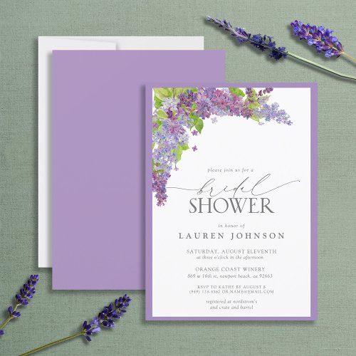 Elegant Lilac Watercolor Floral Bridal Shower Invitation