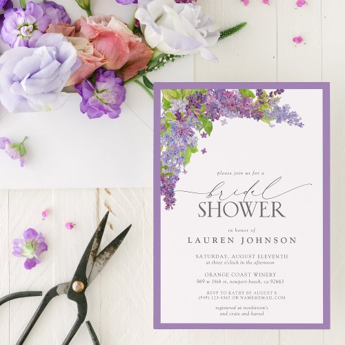 Elegant Lilac Watercolor Floral Bridal Shower Invitation