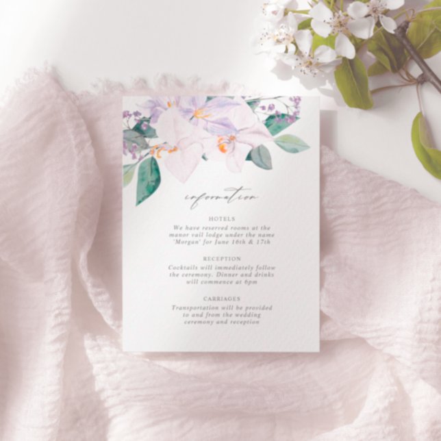 Elegant Lilac Watercolor Wedding Information Enclosure Card (Creator Uploaded)