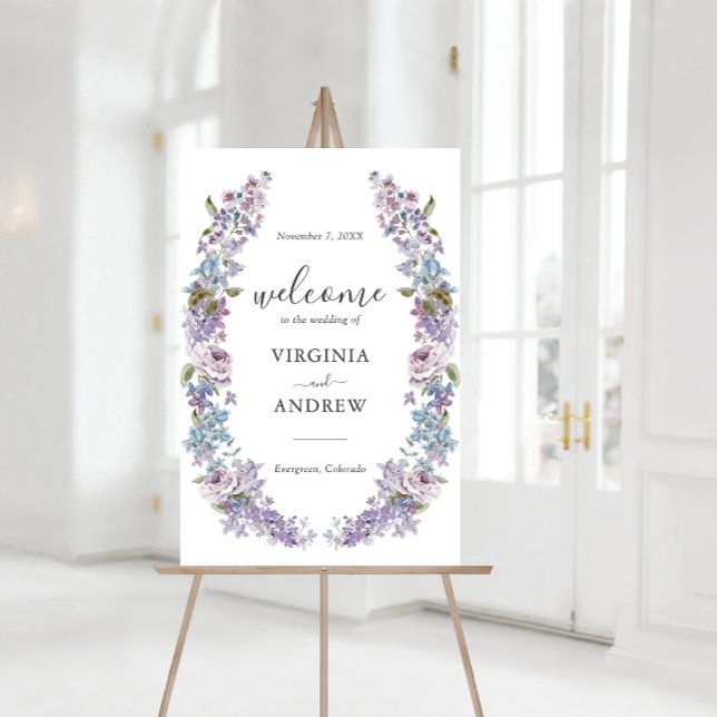 Elegant Lilac Wedding Foam Board (Elegant Watercolor Lilac Floral Wedding Foam Board Welcome Sign by Painted Paperie
)