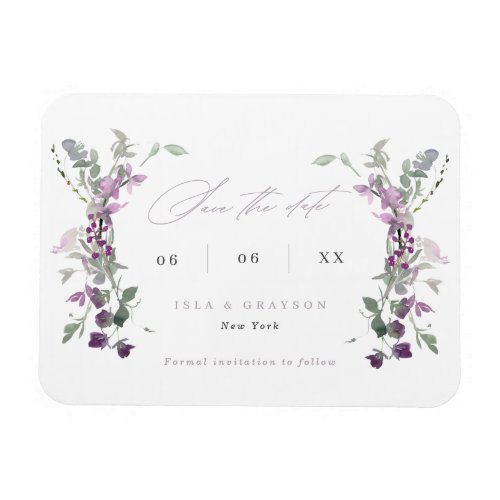 Elegant Lilac Wildflowers Wedding Save The Date Magnet