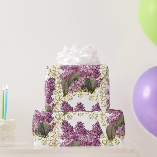 Elegant Lilacs with Gold Filigree Floral  Wrapping Paper