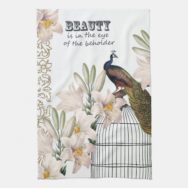 Elegant Lilies Peacock Towel (Vertical)