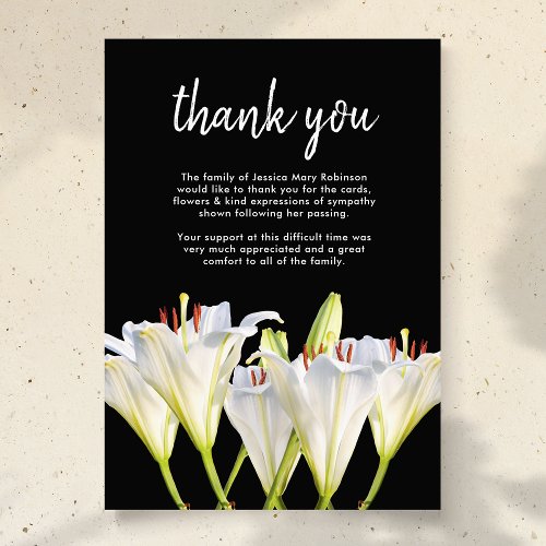 Elegant Lillies Funeral Thank You Cards