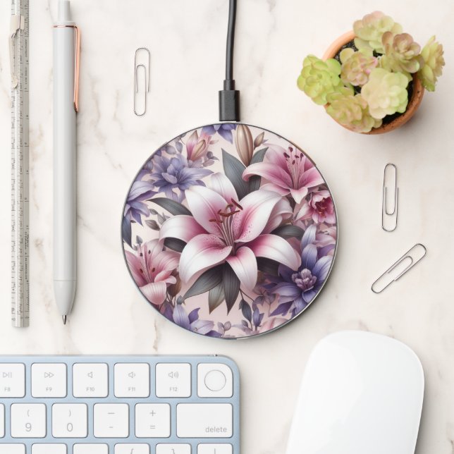 Elegant Lily Blooms  Wireless Charger (Desk)