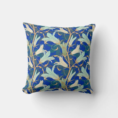 Elegant Lily Floral Pattern  Blue  Yellow Throw Pillow