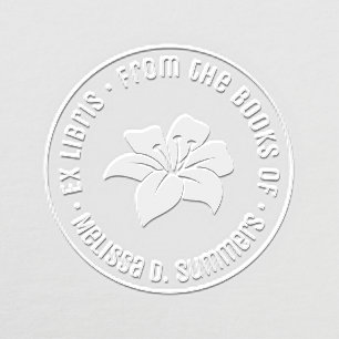 Elegant Lily Flower Bookplate Embosser