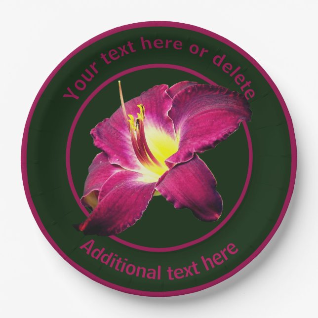 Elegant Lily Flower Personalized Party Paper Plates (Front)