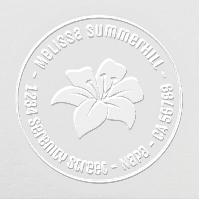 Elegant Lily Flower Round Return Address Embosser (Design)