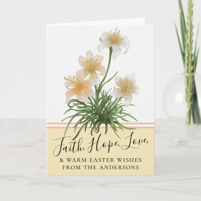 Elegant Lily Flowers Faith Love Easter Greetings Holiday Card (Front)