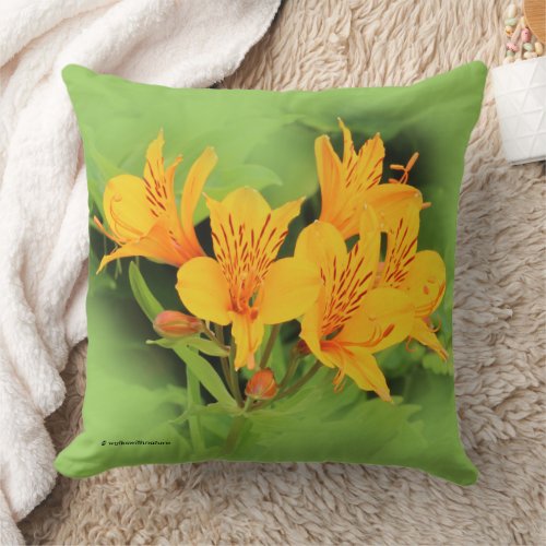 Elegant Lily of the Incas Yellow Alstroemeria Throw Pillow