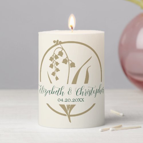 Elegant Lily of the valley Floral Outline Wedding Pillar Candle