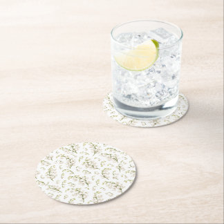 Elegant Lily of the Valley Floral Pattern Round Paper Coaster