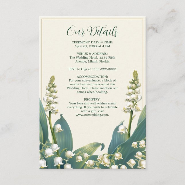 Elegant Lily of the valley Floral Wedding Enclosure Card (Front)