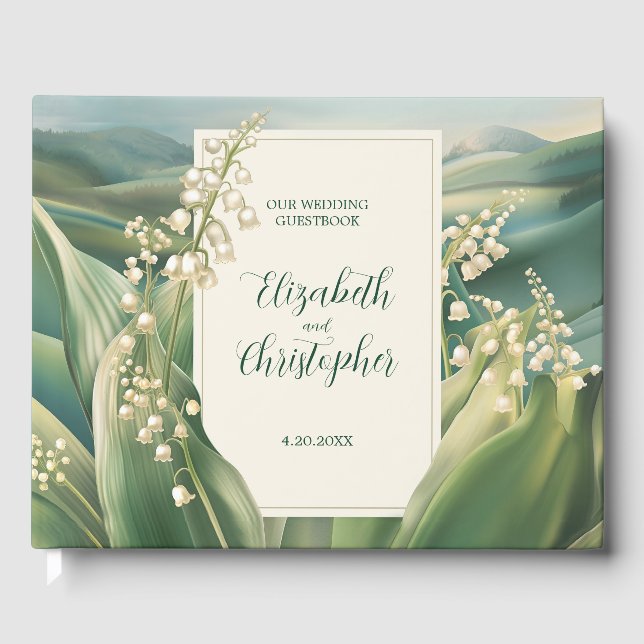 Elegant Lily of the valley Floral Wedding Guest Book (Front)
